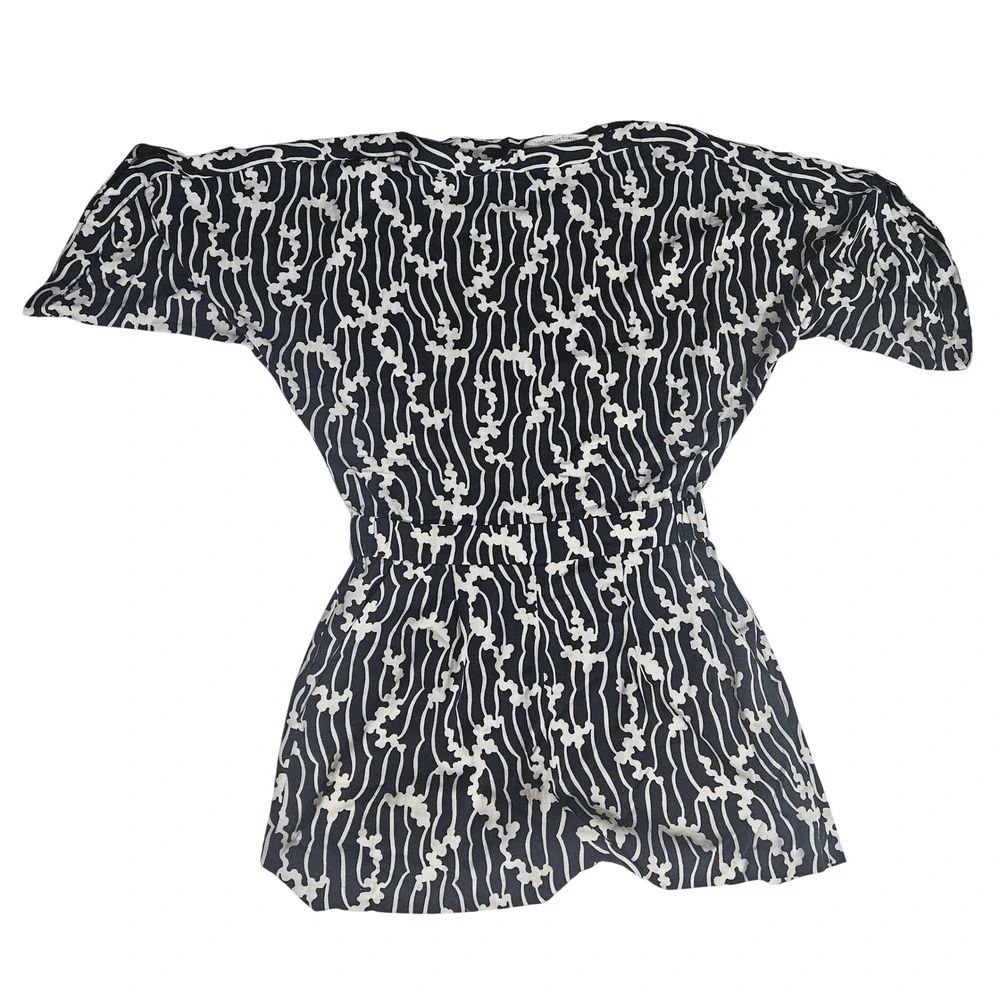 Diane von Furstenberg Navy White Abstract Wave Silk Romper Size 10